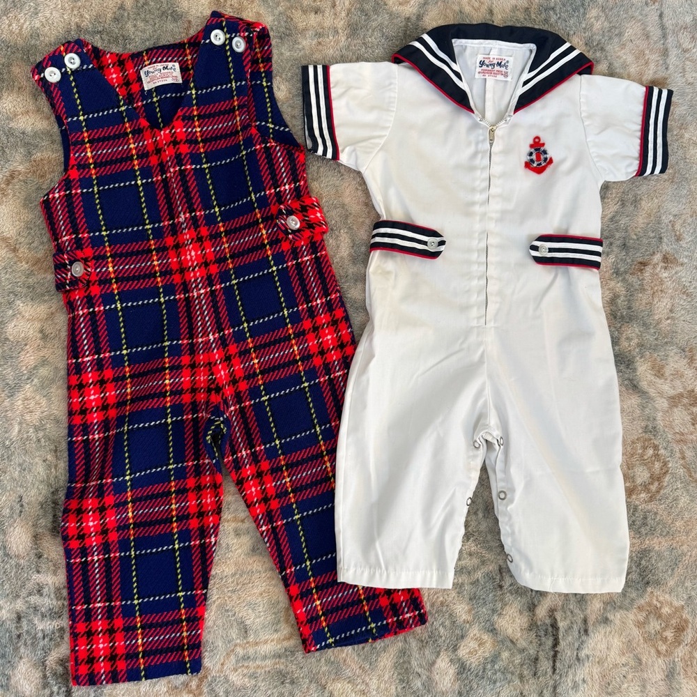 Vintage 60s 70s baby boys overall and romper set